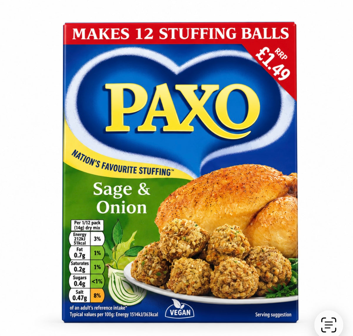 Paxo Sage & Onion Stuffing 170g