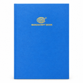 Blue FLS manuscript book on a clean white background