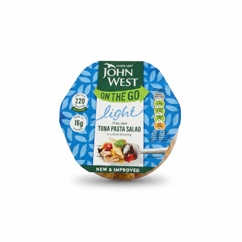 John West On The Go Light Italian Tuna Pasta Salad in a basil dressing