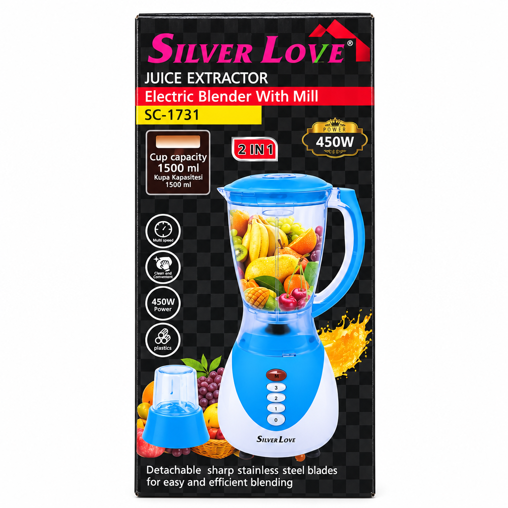Silver Love 2-in-1 Juice Extractor & Blender 450W