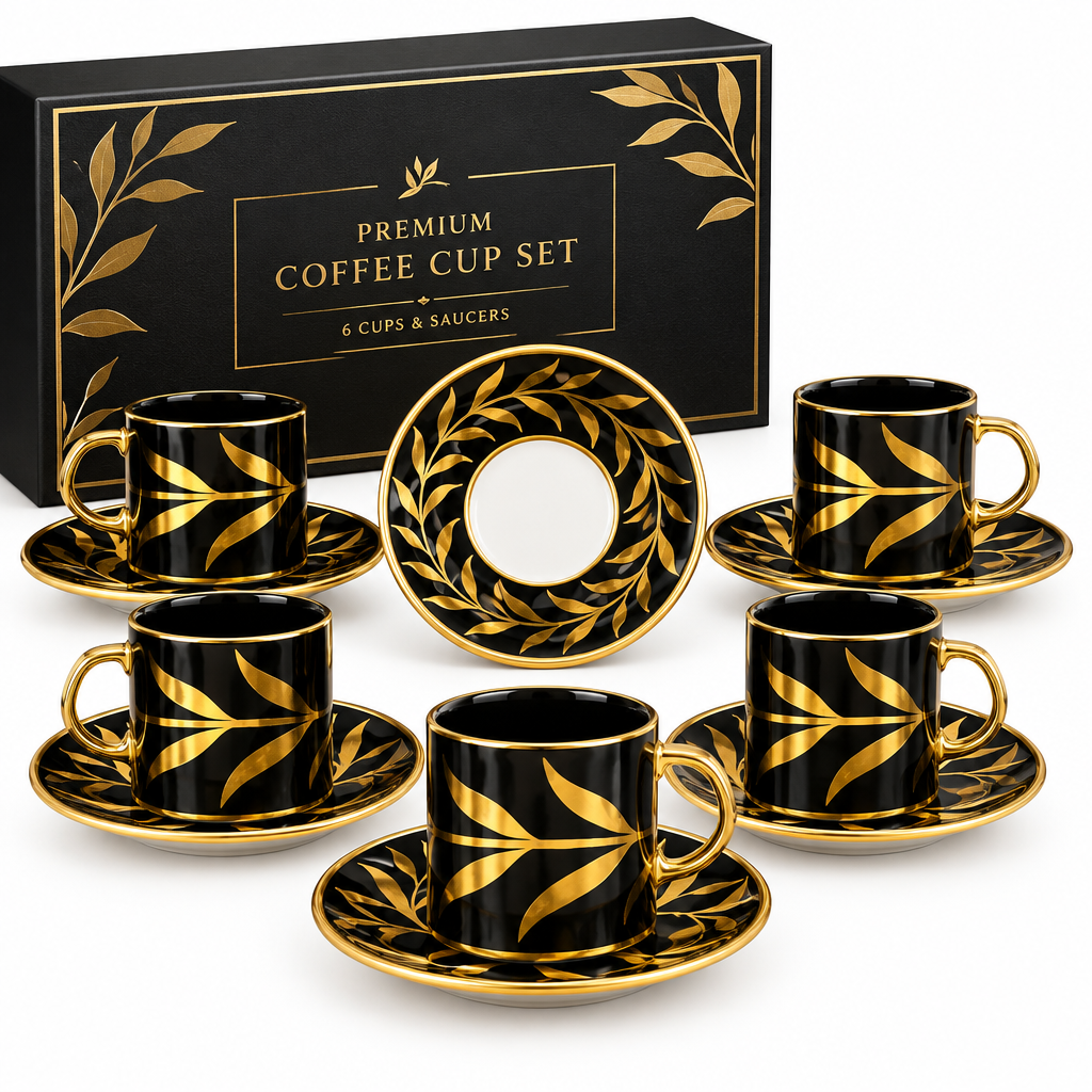 Crown Black & Gold Coffee Cup Set