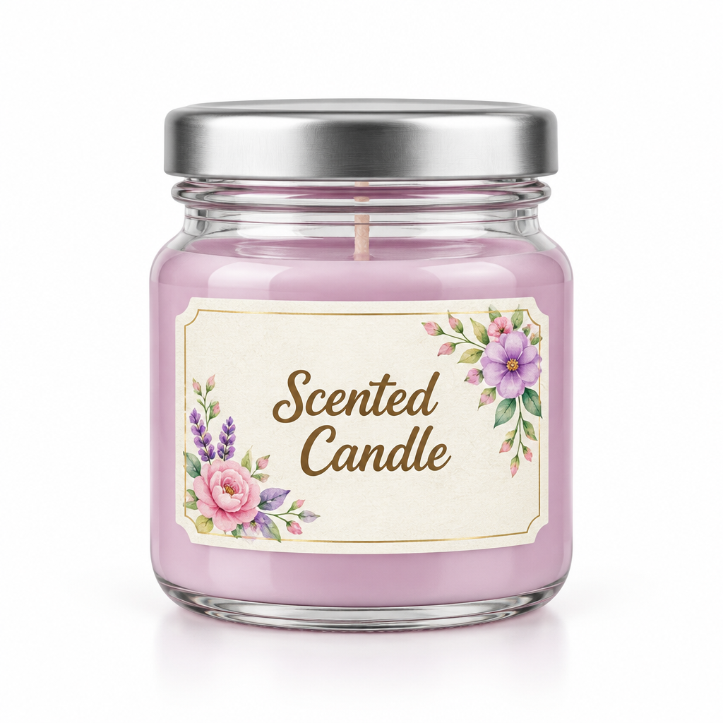 Scented Candle – Glass Jar with Floral Fragrance