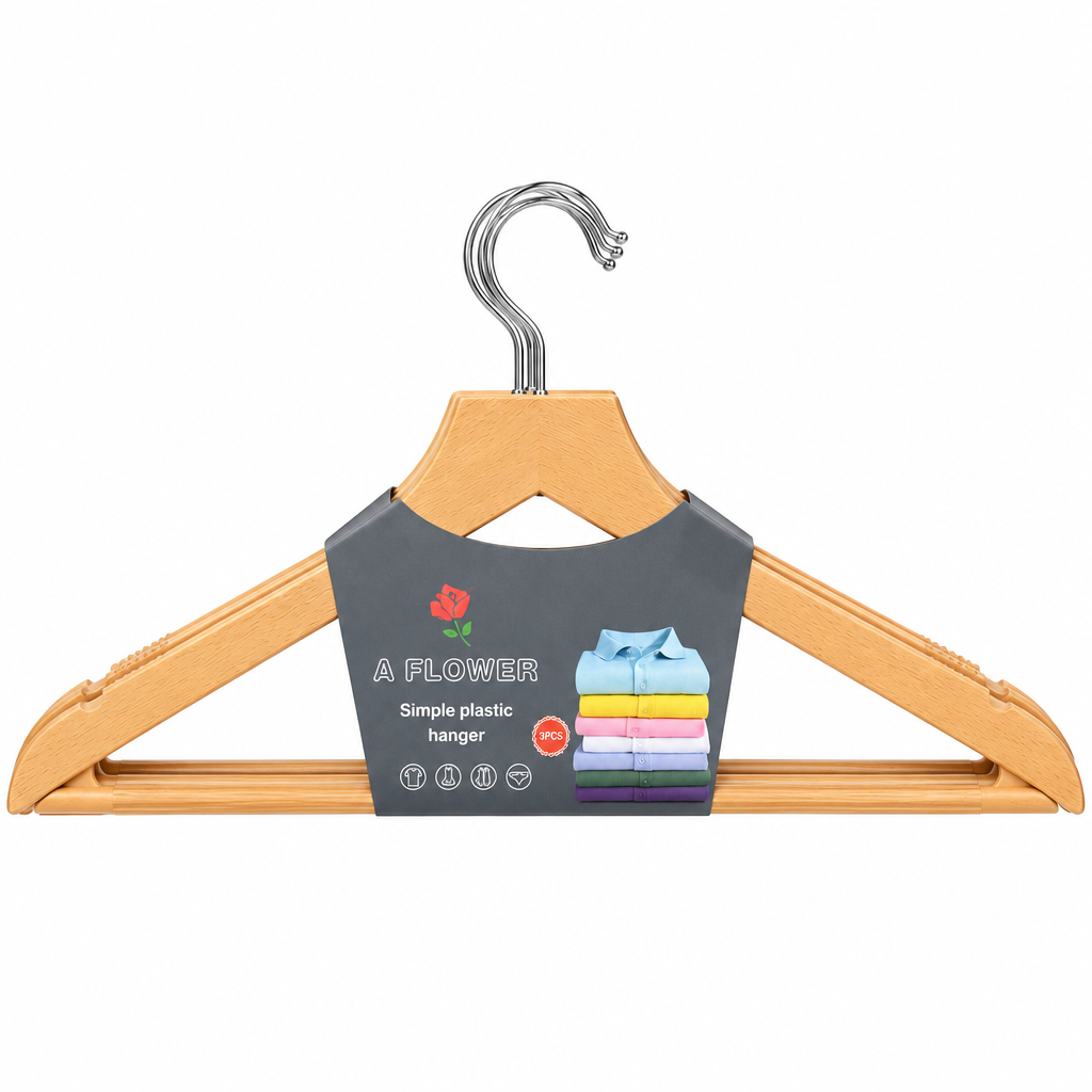 A Flower Wooden Clothes Hangers Pack of 3