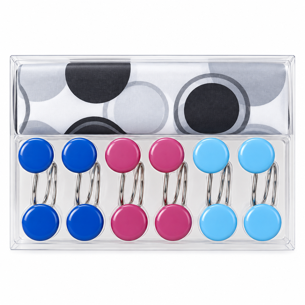 Shower Curtain & Hooks Set 180x180