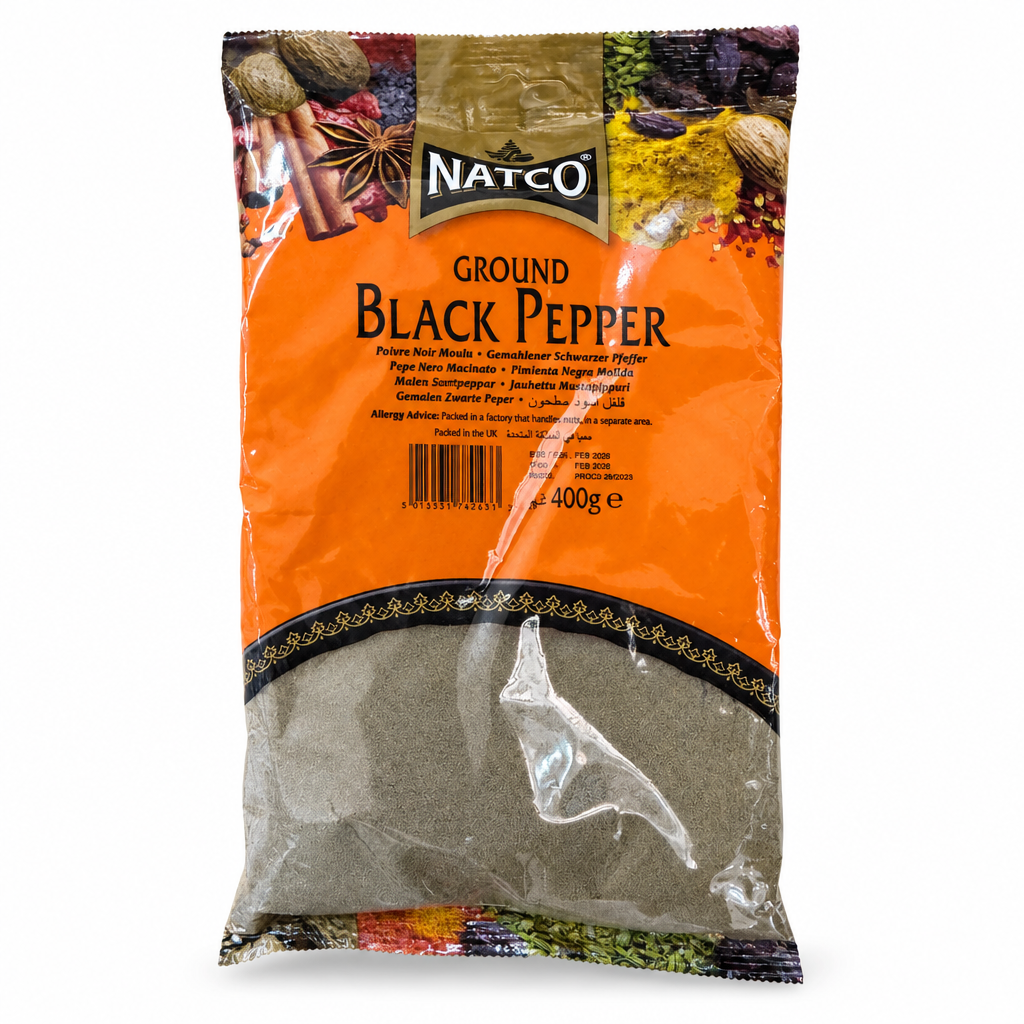Natco Ground Black Pepper 400g pouch on a clean white background